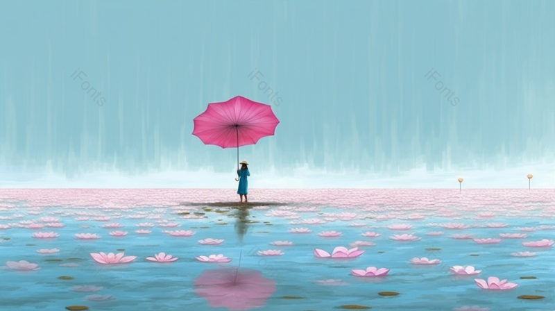 夏至唯美池塘里的荷花插画手绘背景,插画/手绘图,插画/手绘图库,插画/手绘图下载,插画/手绘